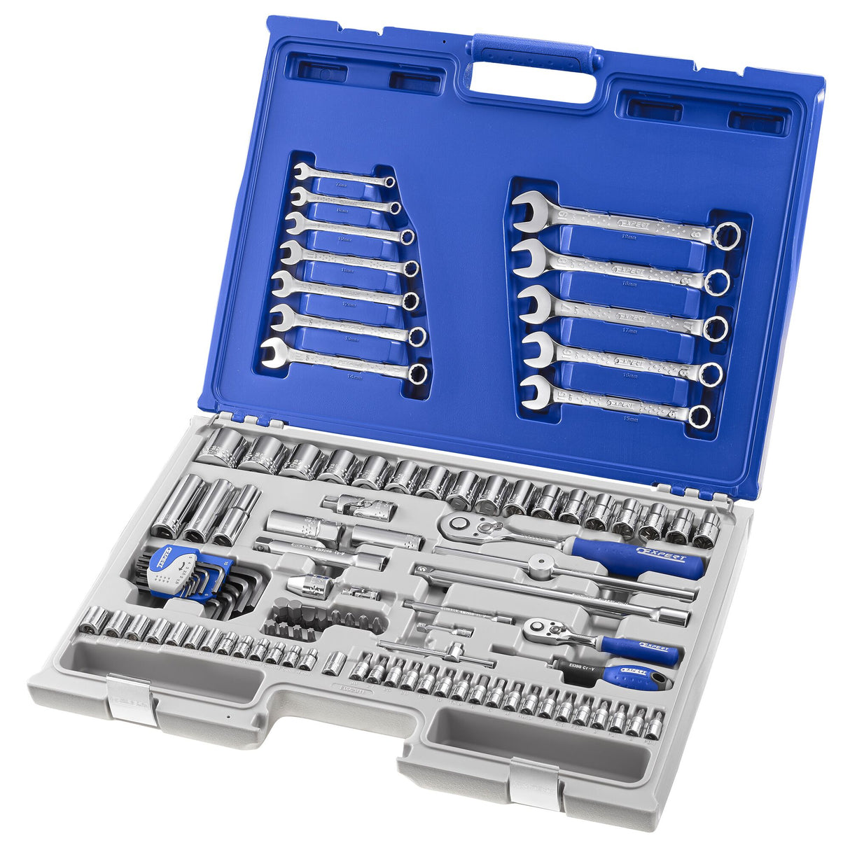 Coffret de douilles, clés et accessoires, métriques 1/4'' et 1/2", 101 pièces