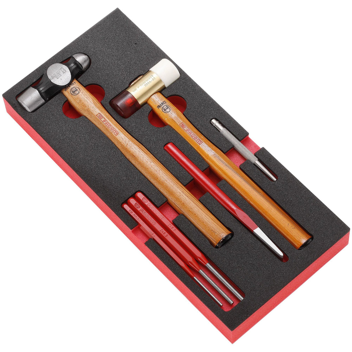 Module mousse outils de frappe et marteau hickory 202H, 7 pièces