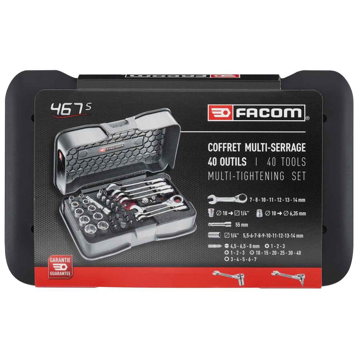 Coffret multi-serrage à cliquet ultra compact métriques, 40 pièces