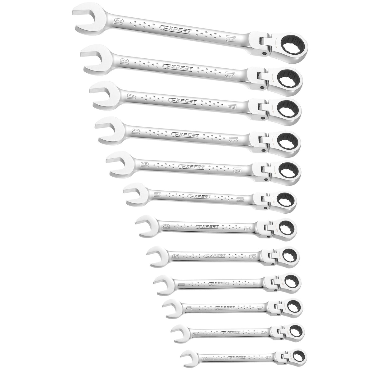 Jeu de clés mixtes à cliquet articulées, métrique, 12 pièces