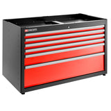 Meuble bas double, 6 tiroirs, 1269 x 421 mm, rouge