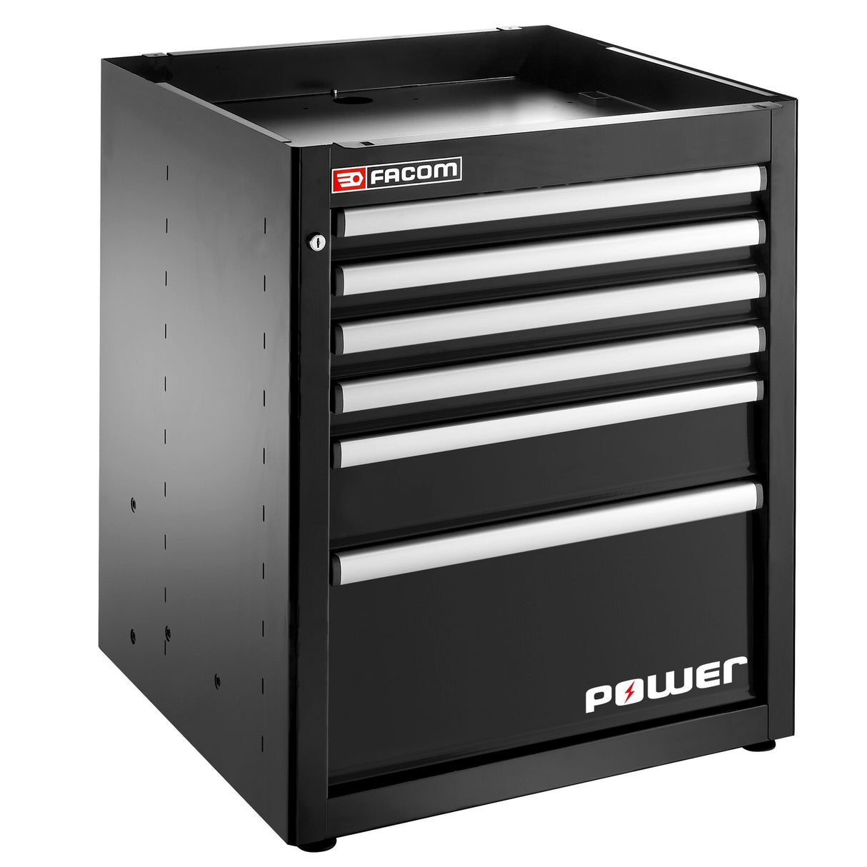 Meuble bas simple, 6 tiroirs avec 1 tiroir POWER, 569 x 421 mm, noir