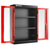 Meuble haut, 2 portes vitrées en plexi, 2 étagères, rouge