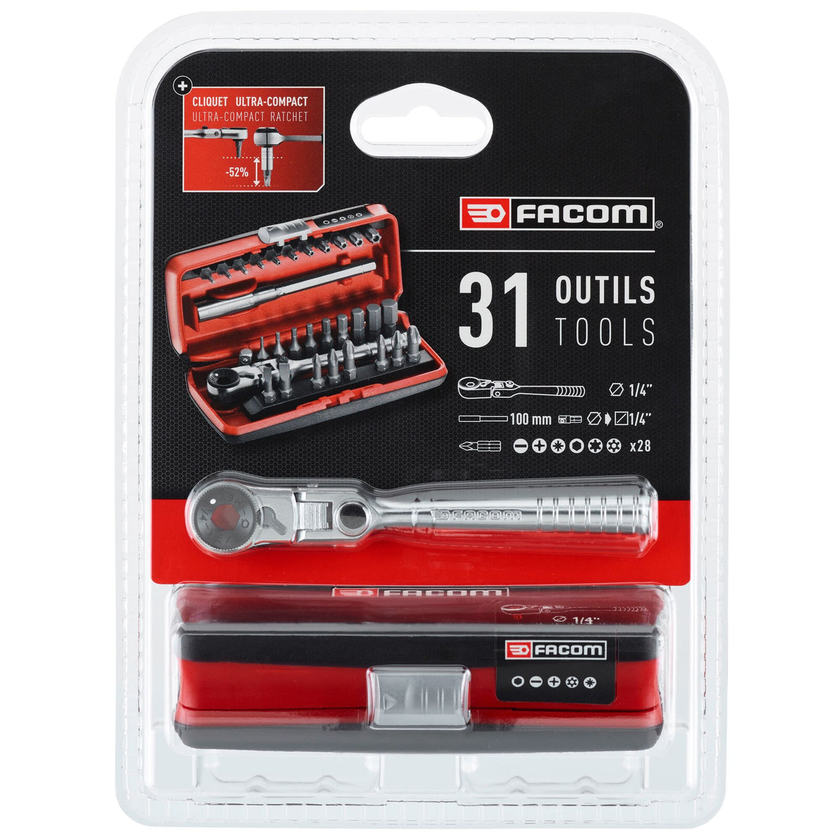 Coffret d'embouts, 1/4'', 31 pièces