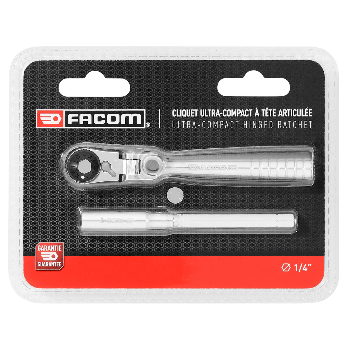Cliquet 1/4'' ultra-compact, tête flexible 180°, pour embouts 1/4"